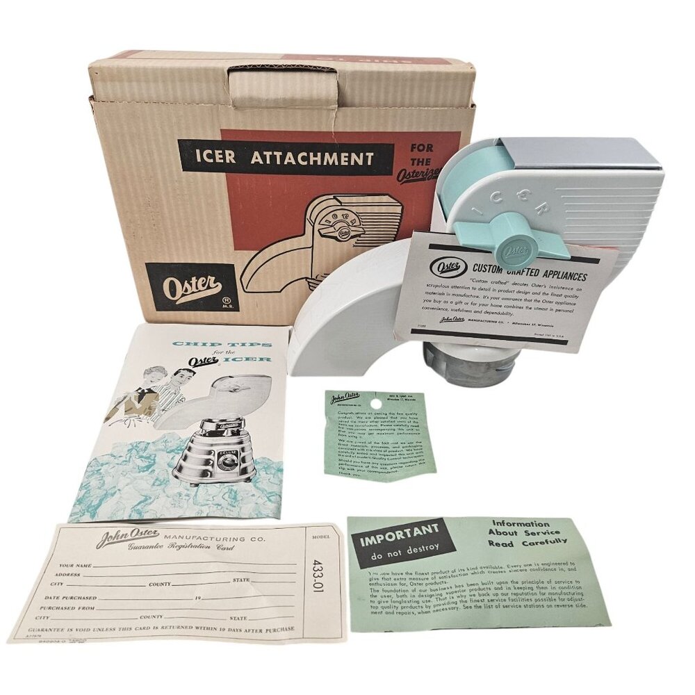 Oster Icer Attachement Model 433 01 For Osterizer 403 410 442 Vintage NOS
